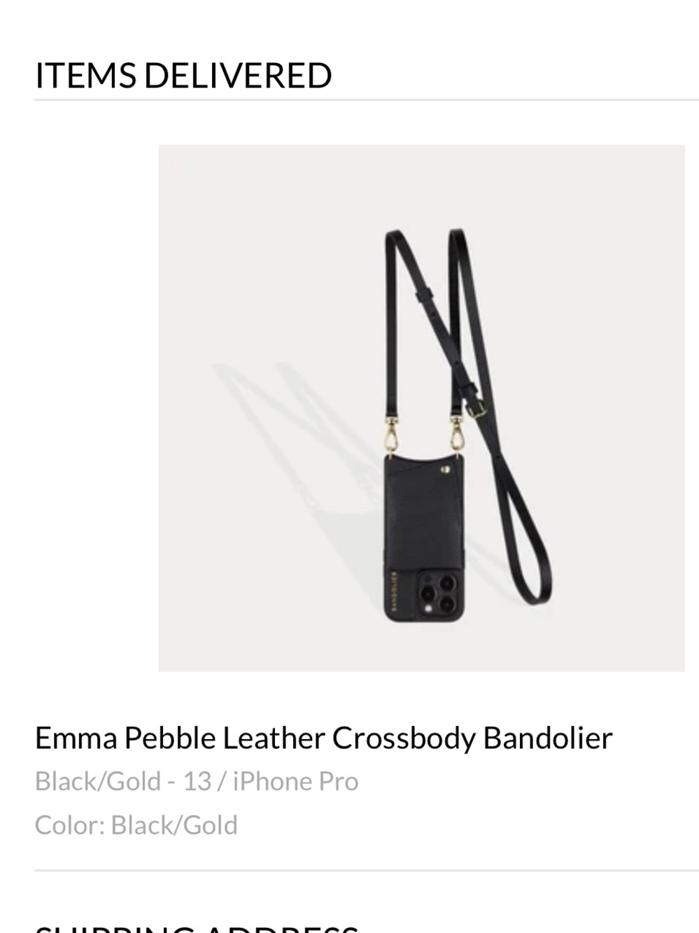 Bandolier Emma Black Leather Phone Crossbody Case, Gold Hardware-iPhone 13pro - Picture 9 of 9